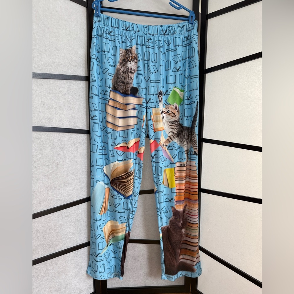 Brief Insanity Kitty & Books Print Lounge Pants ~ XXL ~ Librarian Cat Lover?